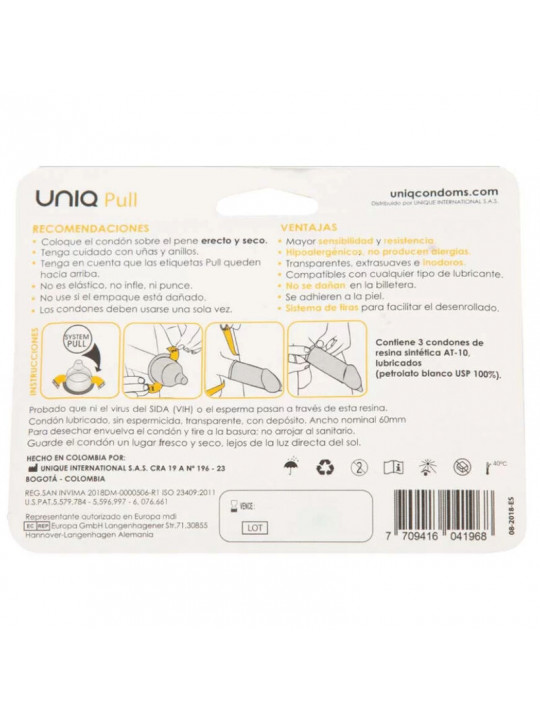 UNIQ - PRESERVATIVO SENZA LATTICE PULL CON STRISCE 3 UNITÀ