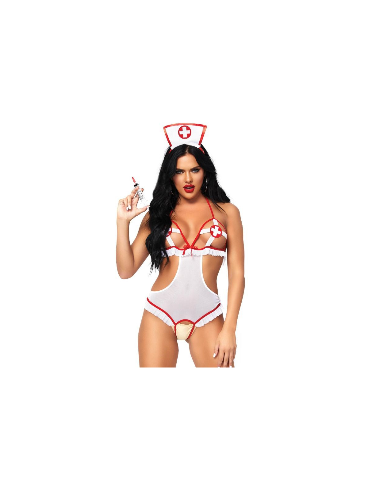 LEG AVENUE - NURSE OPEN CROTHLESS TEDDY TAGLIA UNICA