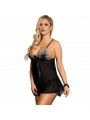 SUBBLIME - BABYDOLL NERO BEIGE LACCI FLOREALI S / M