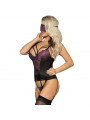 SUBBLIME - CORSET PERIZOMA E BLINDFOLD NERO E VIOLA S / M