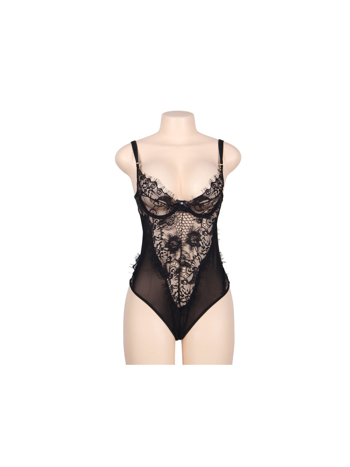 SUBBLIME - QUEEN PLUS PIZZO FLOREALE E TEDDY NERO CON FRANGE