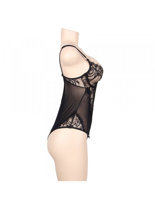 SUBBLIME - QUEEN PLUS PIZZO FLOREALE E TEDDY NERO CON FRANGE