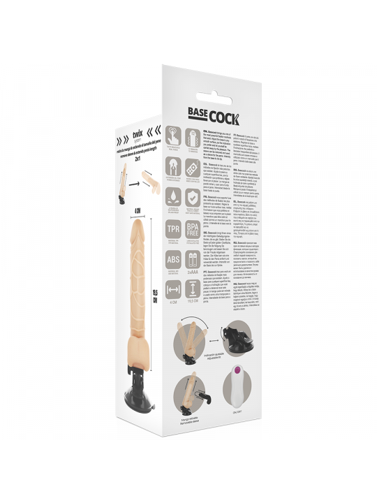 BASECOCK - VIBRATORE REALISTICO TELECOMANDO NATURALE CON TESTICOLI 19.5 CM -O- 4 CM