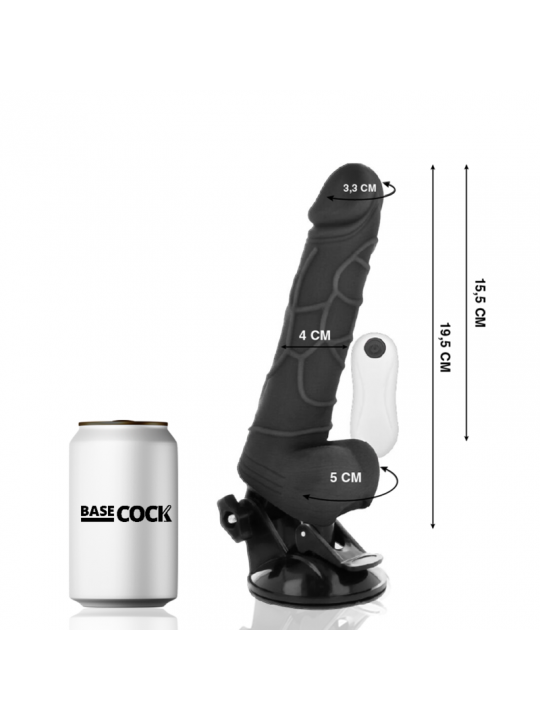 BASECOCK - VIBRATORE REALISTICO TELECOMANDO NERO CON TESTICOLI 19.5 CM -O- 4 CM