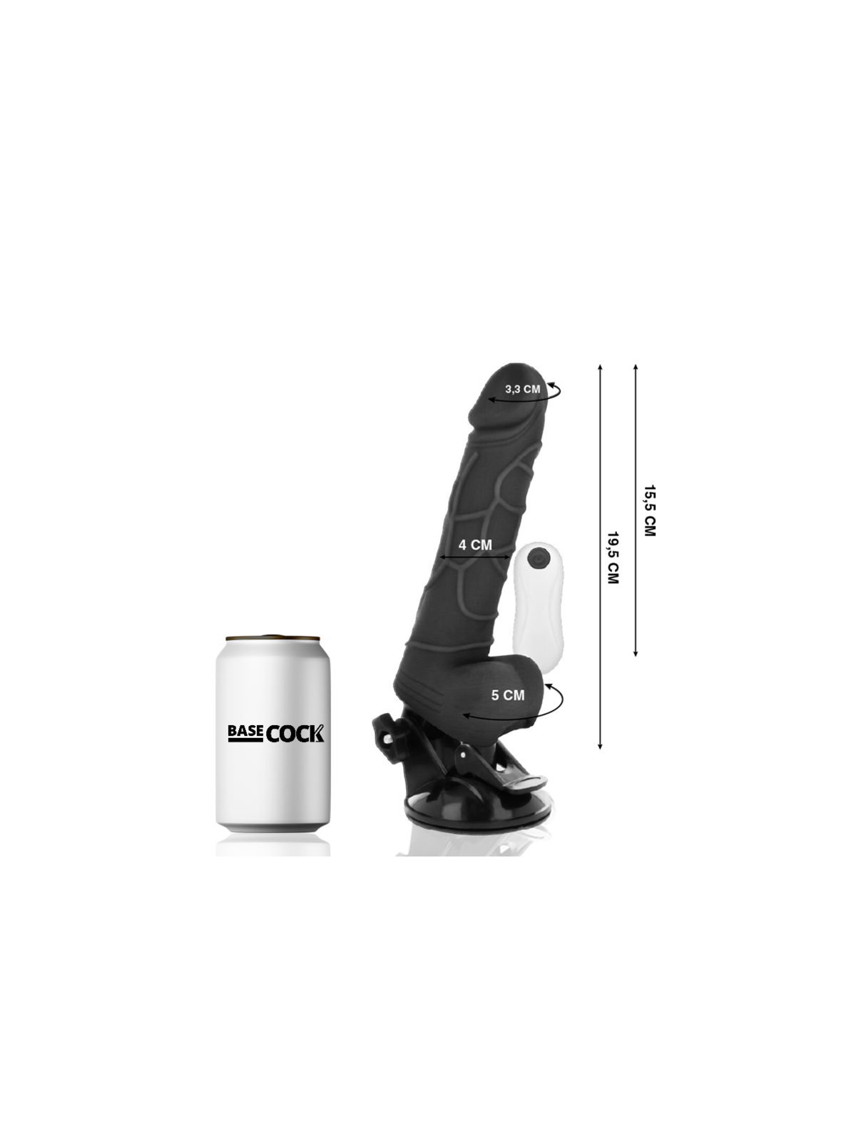 BASECOCK - VIBRATORE REALISTICO TELECOMANDO NERO CON TESTICOLI 19.5 CM -O- 4 CM