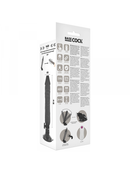 BASECOCK - VIBRATORE REALISTICO TELECOMANDO NERO 20 CM -O- 4 CM