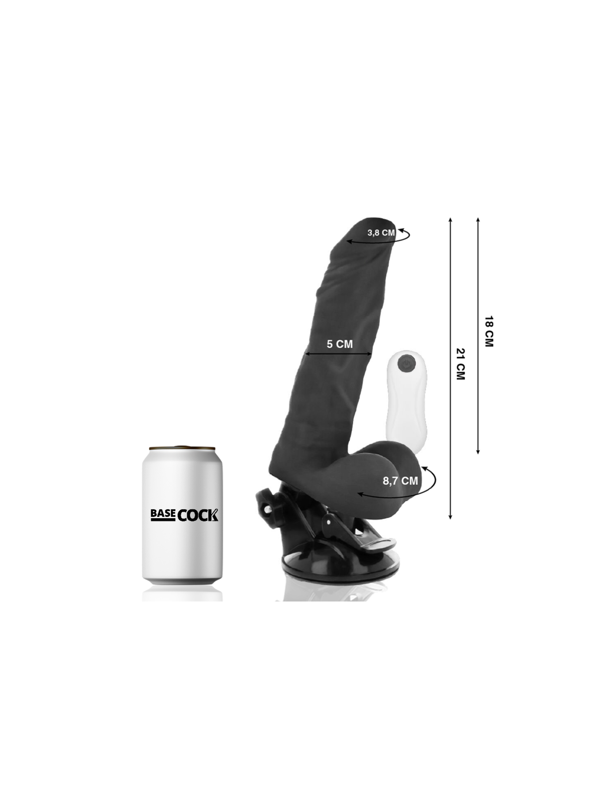 BASECOCK - VIBRATORE ARTICOLABILE TELECOMANDO NERO 21 CM -O- 5 CM