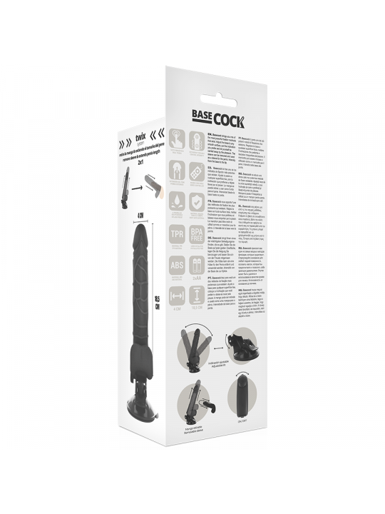 BASECOCK - VIBRATORE REALISTICO TELECOMANDO NERO 18.5 CM -O- 4CM