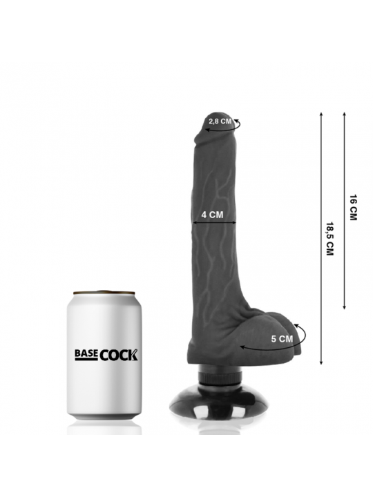 BASECOCK - VIBRATORE REALISTICO BASECOCK 2-1 NERO 18.5 CM -O- 4 CM