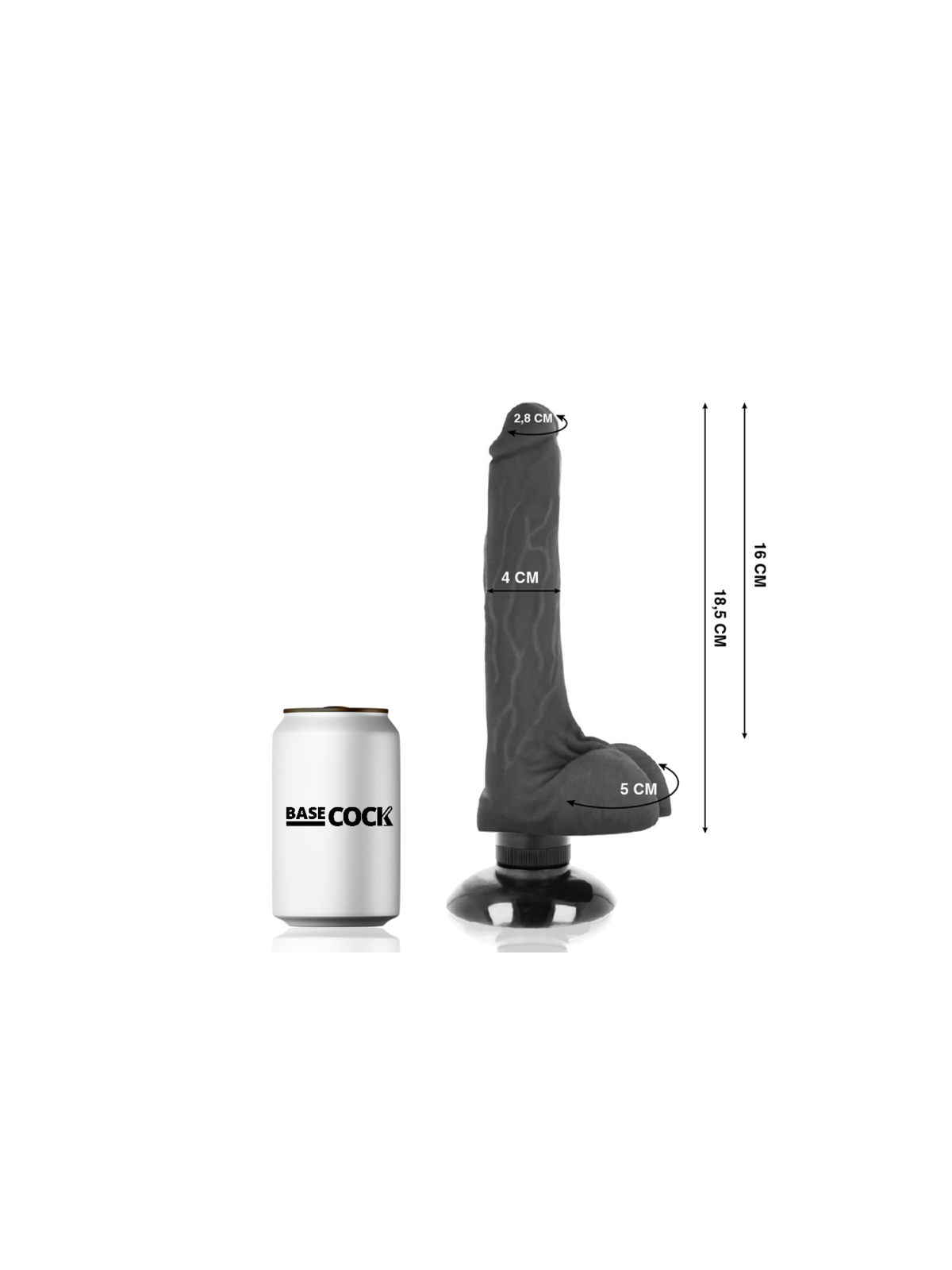 BASECOCK - VIBRATORE REALISTICO BASECOCK 2-1 NERO 18.5 CM -O- 4 CM