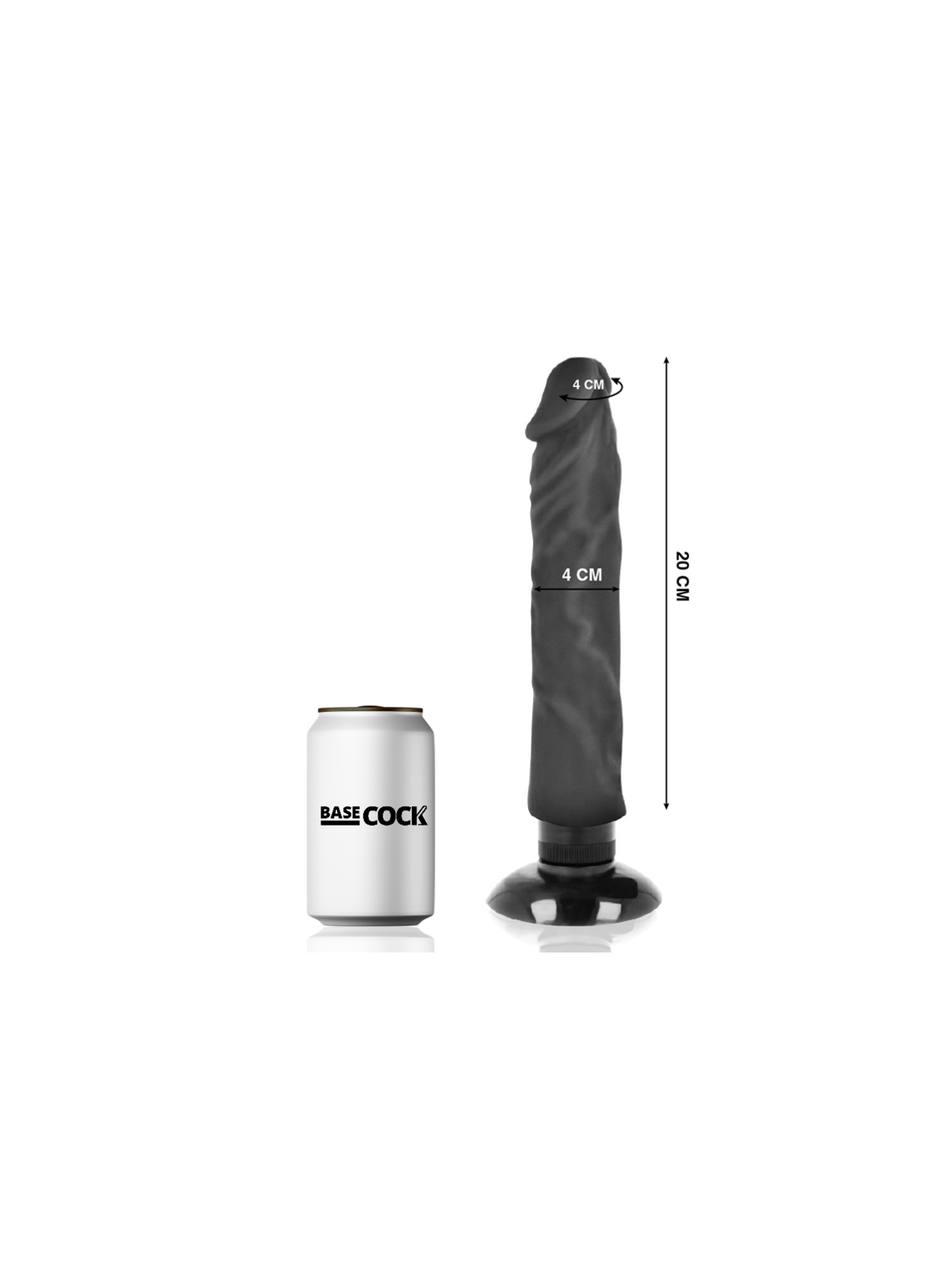 BASECOCK - VIBRATORE REALISTICO 2-1 NERO 20 CM -O- 4 CM