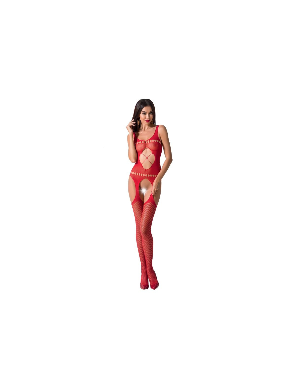 PASSION - DONNA BS057 BODYSTOCKING ROSSO TAGLIA UNICA