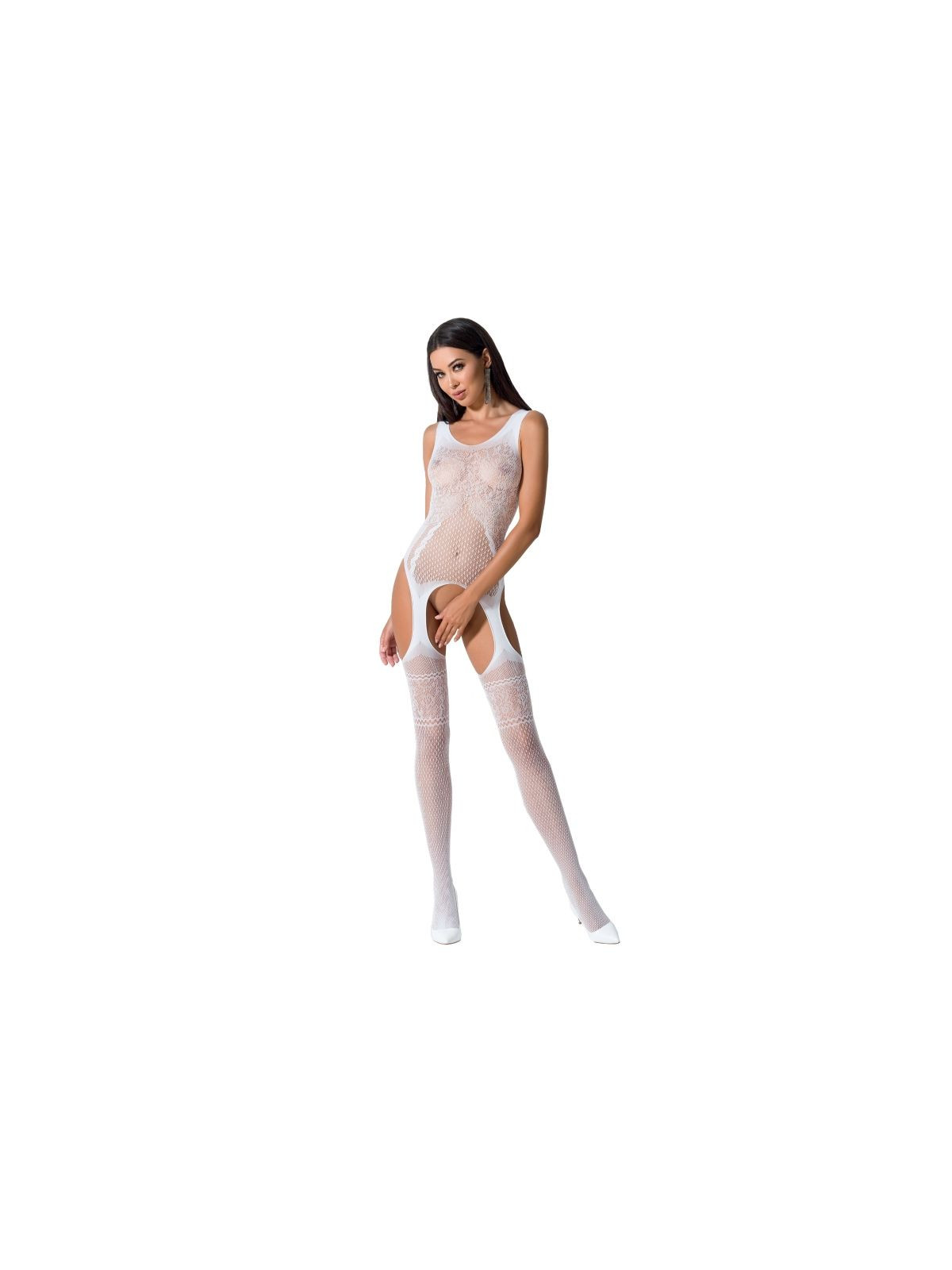 PASSION -DONNA BS061 BODYSTOCKING BIANCO TAGLIA UNICA