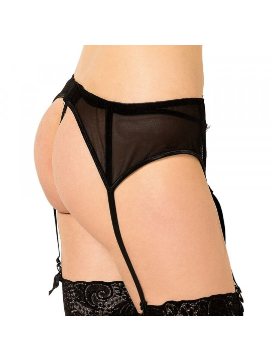 QUEEN LINGERIE - PERIZOMA CON GIARRETTIERA IN PIZZO NERO S/M