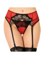 QUEEN LINGERIE - PERIZOMA IN PIZZO ROSSO CON GIARRETTIERA IN PIZZO L/XL