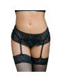 QUEEN LINGERIE - GIARRETTIERA E PERIZOMA DISEGNO FLOREALE NERO S/M