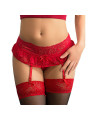 QUEEN LINGERIE - GIARRETTIERA E PERIZOMA CON DISEGNO FLOREALE ROSSO L/XL