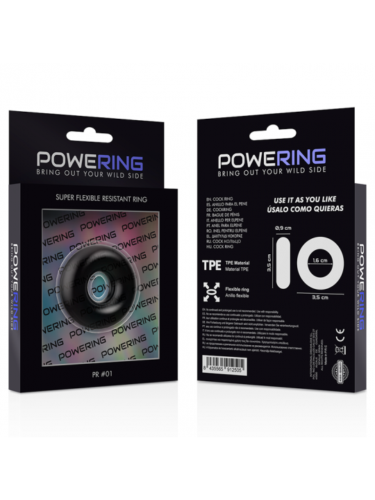 POWERING - ANELLO PER PENE SUPER FLESSIBILE E RESISTENTE 3,5 CM NERO