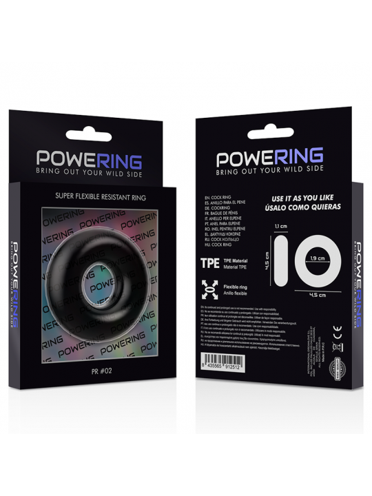 POWERING - ANELLO PER PENE SUPER FLESSIBILE E RESISTENTE 4,5 CM NERO