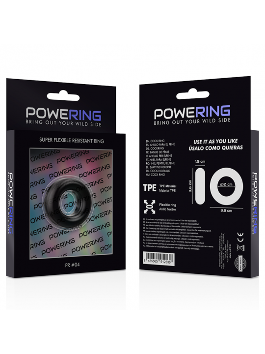 POWERING - ANELLO PER PENE SUPER FLESSIBILE E RESISTENTE 3,8 CM PR04 NERO