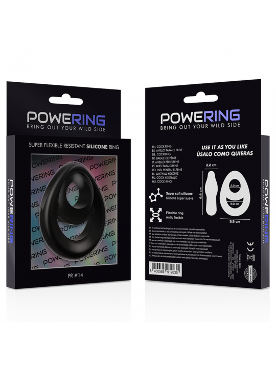 POWERING - ANELLO PER PENE E TESTICOLI SUPER FLESSIBILE E RESISTENTE PR14 NERO