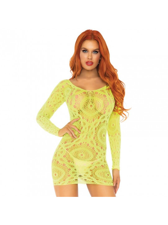 LEG AVENUE - MINIABITOIN PIZZO ALLUNCINETTO MANICA LUNGA NEON TAGLIA UNICA