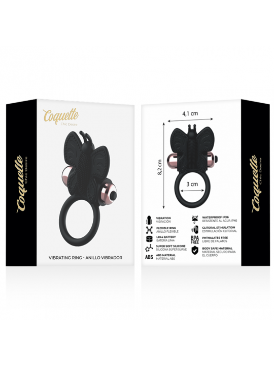 COQUETTE CHIC DESIRE - ANELLO CAZZO FARFALLA CON VIBRATORE NERO/ORO