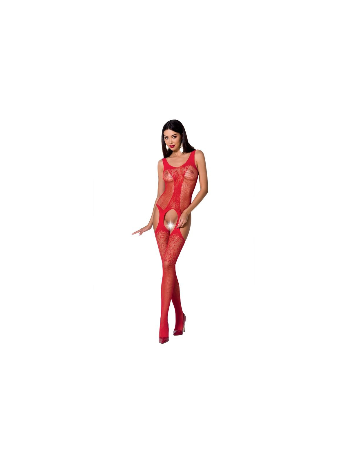 PASSION - WOMAN BS072 BODYSTOCKING TAGLIA UNICA ROSSO