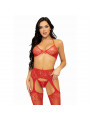 LEG AVENUE - SET TRE PEZZI REGGISENO, PERING E CALZA TAGLIA UNICA - ROSSO