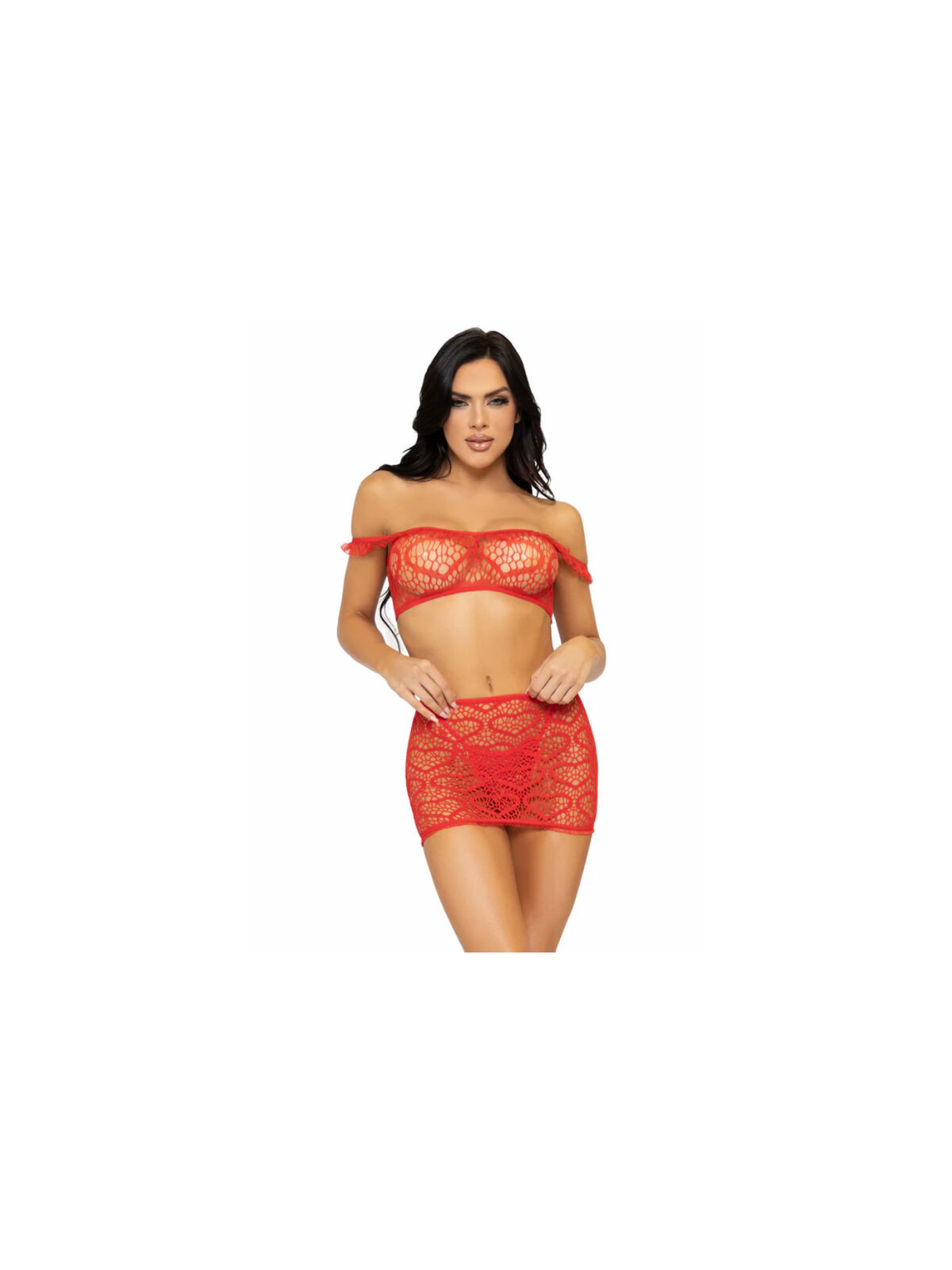 LEG AVENUE - SET TRE PEZZI TOP, MINIGONNA E PERING TAGLIA UNICA - ROSSO