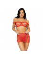 LEG AVENUE - SET TRE PEZZI TOP, MINIGONNA E PERING TAGLIA UNICA - ROSSO