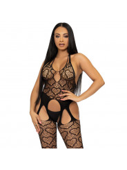 LEG AVENUE - BODYSTOCKING DE RED CON TIRANTES TALLA ÚNICA - NEGRO