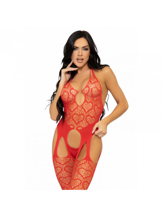 LEG AVENUE - BODYSTOCKING CON RETE TAGLIA UNICA - ROSSO