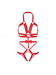 LEG AVENUE - KINK - IMBRACATURA CON O-RING CON BORCHIE TEDDY TAGLIA L - ROSSO