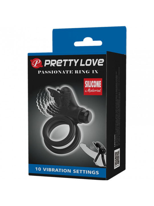 PRETTY LOVE - DOPPIO ANELLO VIBRANTE CON STIMOLATORE NERO