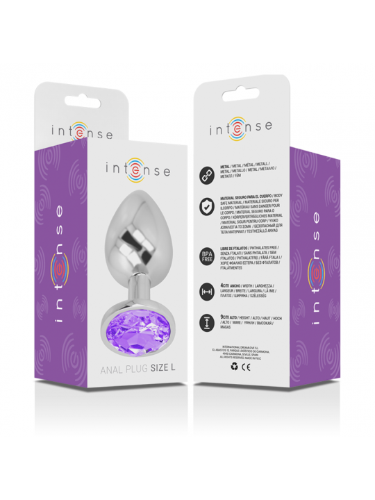 INTENSE - PLUG ANALE IN METALLO ALLUMINIO CON CRISTALLO VIOLA MISURA L