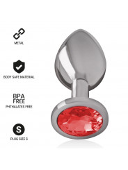 INTENSE - PLUG ANALE IN METALLO ALLUMINIO CON CRISTALLO ROSSO MISURA S