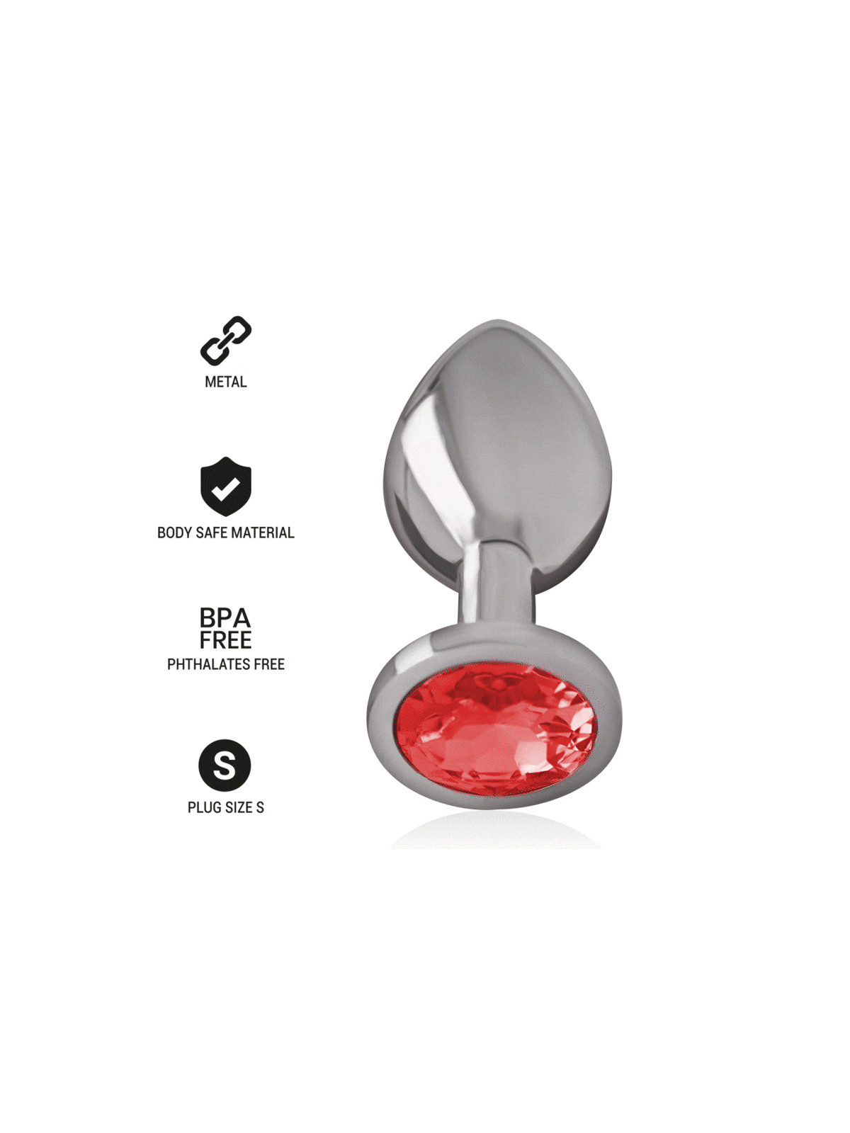 INTENSE - PLUG ANALE IN METALLO ALLUMINIO CON CRISTALLO ROSSO MISURA S