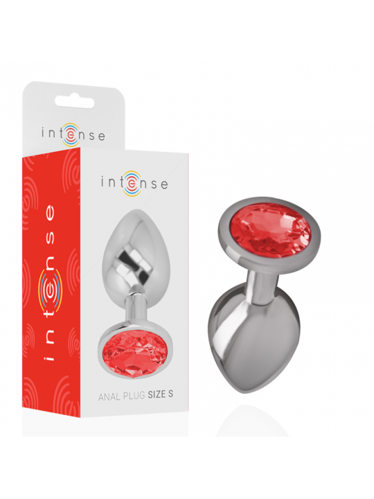 INTENSE - PLUG ANALE IN METALLO ALLUMINIO CON CRISTALLO ROSSO MISURA S