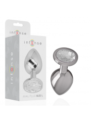 INTENSE - PLUG ANALE IN METALLO ALLUMINIO CON CRISTALLO ARGENTO MISURA L