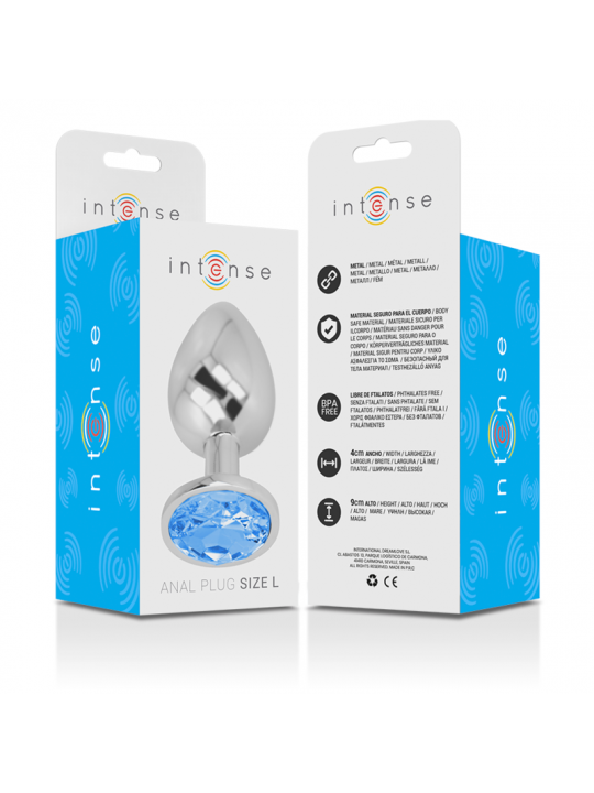 INTENSE - PLUG ANALE IN METALLO ALLUMINIO CON CRISTALLO BLU TAGLIA L