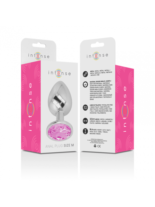 INTENSE - PLUG ANALE IN METALLO ALLUMINIO CON CRISTALLO ROSA TAGLIA M