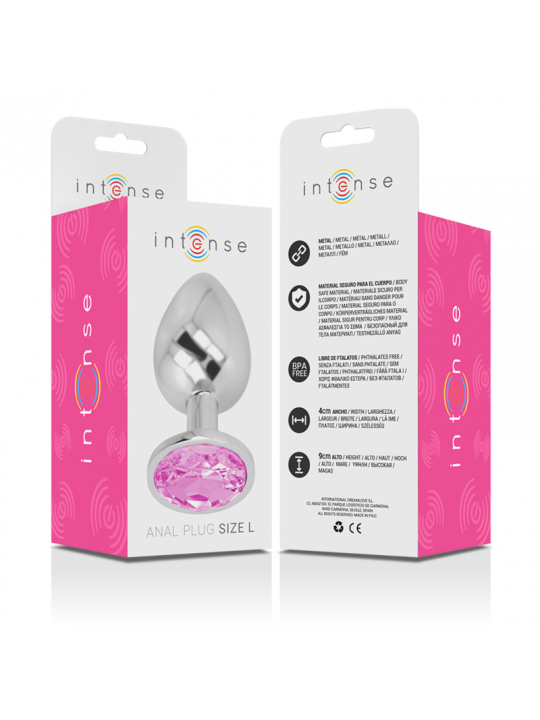 INTENSE - PLUG ANALE IN METALLO ALLUMINIO CON CRISTALLO ROSA MISURA L