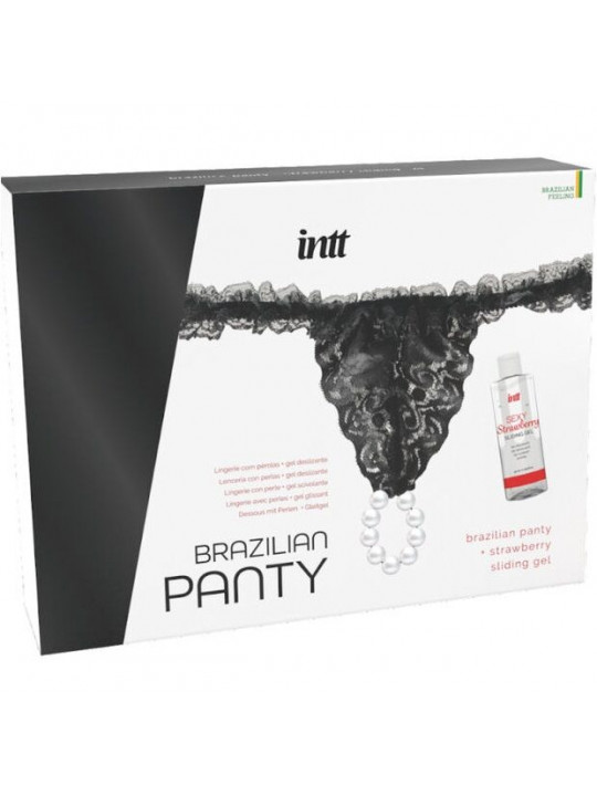 INTT RELEASES - SLIP NERO BRASILIANO CON PERLE E GEL LUBRIFICANTE 50 ML