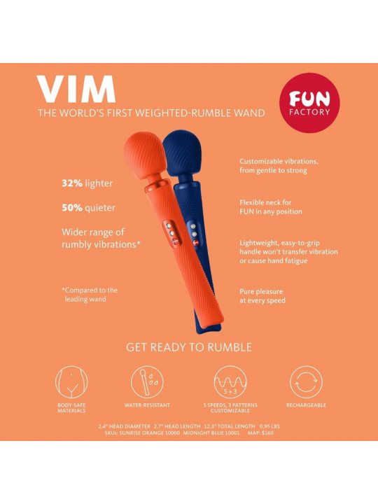 FUN FACTORY - BACCHETTA RUMBLE PESATA VIBRANTE RICARICABILE IN SILICONE VIM BLU NOTTE