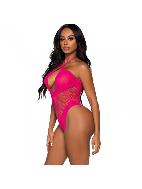 LEG AVENUE - BODY SCOLLO APERTO E INCROCIATO FUCSIA