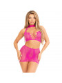 LEG AVENUE - TOP E GONNA IN PIZZO APERTO FUCSIA