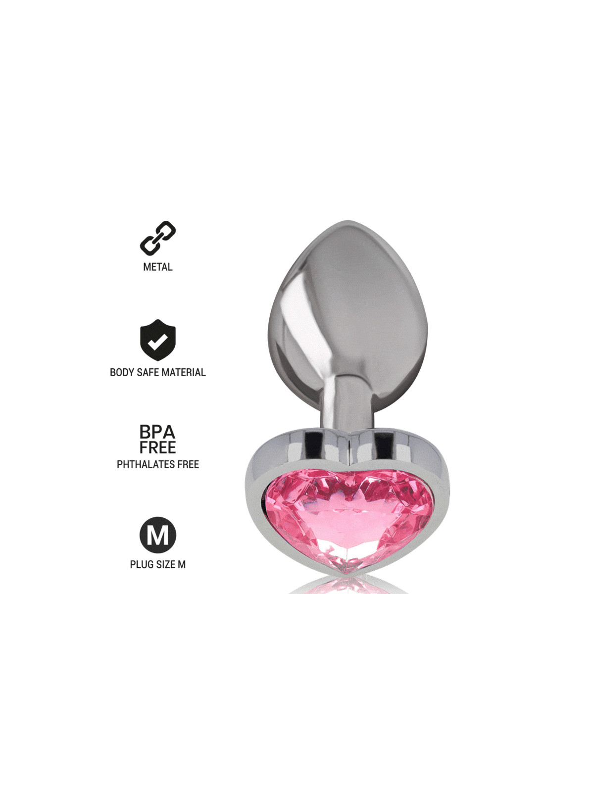 INTENSE - PLUG ANALE IN METALLO ALLUMINIO CUORE ROSA TAGLIA M