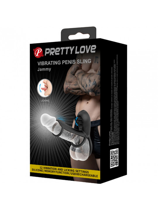 PRETTY LOVE - GUAINA PER PENE JAMMY 12 VIBRAZIONI CON LINGUA IN SILICONE RICARICABILE