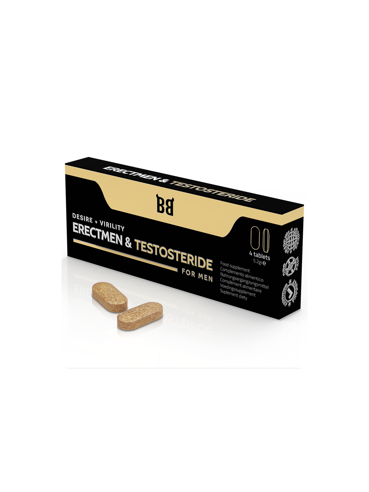 BLACK BULL - POTENZA ERECTMEN E TESTOSTERIDE E TESTOSTERONE PER UOMINI 4 CAPSULE